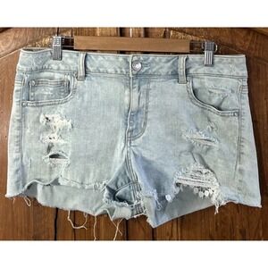 AMERICAN Eagle Shortie Stretch Jean Shorts Women's Sz 14 No Pilling Distressed